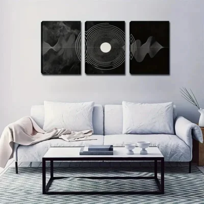 3pcs Black & White Geometric  Wall Art Set Canvas Framed 50x70cm - High Quality Print 100% Australian Made Wall Canvas Ready to Hang