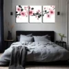 3pcs Pink Flowers Black Stamens Modern Wall Art Set Canvas Framed 50x70cm - High Quality Print 100% Australian Made Wall Canvas Ready to Hang