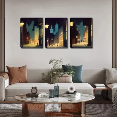 3pcs Cityscapes, Landscape At Night Wall Art Set Canvas Framed 40x60cm - High Quality Print 100% Australian Made Wall Canvas Ready to Hang