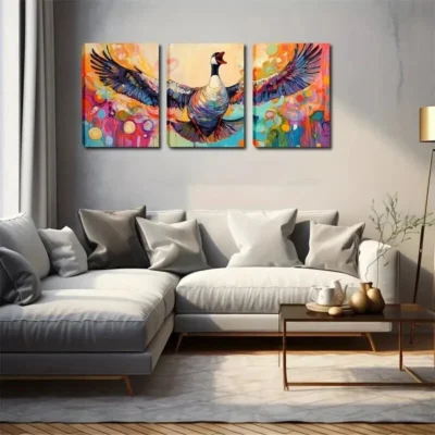 3pcs Colorful Feather Design Wall Art Set Canvas Framed 50x70cm - High Quality Print 100% Australian Made Wall Canvas Ready to Hang