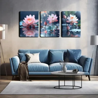 3pcs Lotus Flower and Lotus Bud Wall Art Set Canvas Framed 40x60cm - High Quality Print 100% Australian Made Wall Canvas Ready to Hang