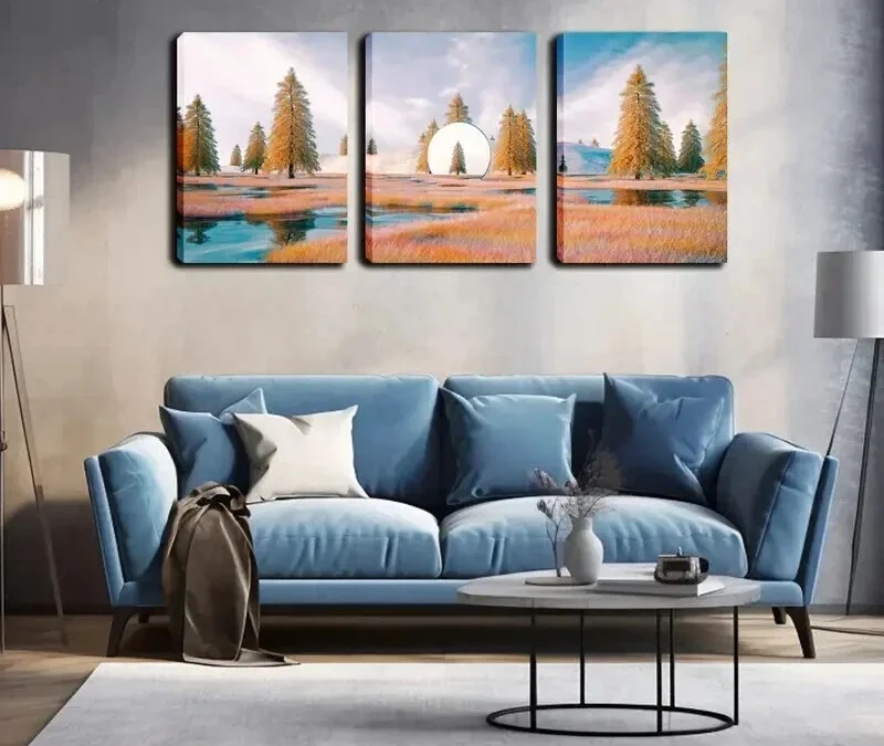 3pcs Colorful Trees & Meadow Landscape Wall Art Set Canvas Framed 40x60cm – High Quality Print 100% Australian Made Wall Canvas Ready to Hang