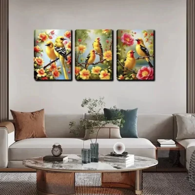 3pcs Two Yellow Birds Wall Art Set Canvas Framed 40x60cm - High Quality Print 100% Australian Made Wall Canvas Ready to Hang
