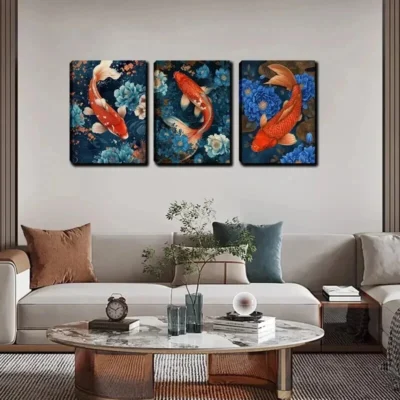3pcs Abstract Koi Fish & Lotus Pond Wall Art Set Canvas Framed 40x60cm - High Quality Print 100% Australian Made Wall Canvas Ready to Hang