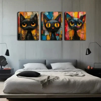 3pcs The Doll Cats Wall Art Set Canvas Framed 40x60cm - High Quality Print 100% Australian Made Wall Canvas Ready to Hang