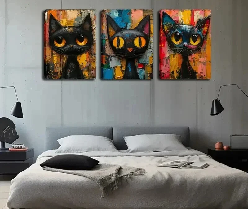 3pcs The Doll Cats Wall Art Set Canvas Framed 40x60cm – High Quality Print 100% Australian Made Wall Canvas Ready to Hang