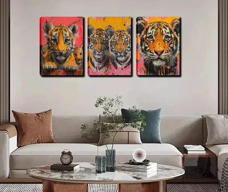 3pcs The Tigers with Colorful Graffiti Wall Art Set Canvas Framed 40x60cm – High Quality Print 100% Australian Made Wall Canvas Ready to Hang