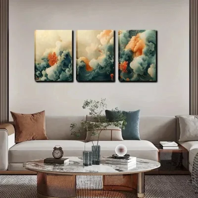 3pcs Chinese Style Colored Auspicious Clouds Wall Art Set Canvas Framed 40x60cm - High Quality Print 100% Australian Made Wall Canvas Ready to Hang