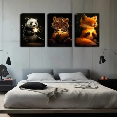 3pcs Animals With Shining Stars In Their Hand Wall Art Set Canvas Framed 40x60cm - High Quality Print 100% Australian Made Wall Canvas Ready to Hang