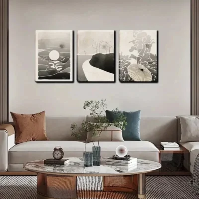 3pcs The Sun and Umbrella in the water Wall Art Set Canvas Framed 40x60cm - High Quality Print 100% Australian Made Wall Canvas Ready to Hang