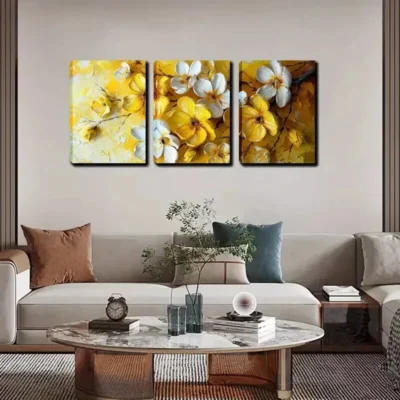 3pcs The yellow and white flowers Wall Art Set Canvas Framed 40x60cm - High Quality Print 100% Australian Made Wall Canvas Ready to Hang