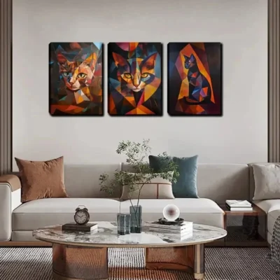 3pcs The Cats Collaged by Graphic Wall Art Set Canvas Framed 40x60cm - High Quality Print 100% Australian Made Wall Canvas Ready to Hang
