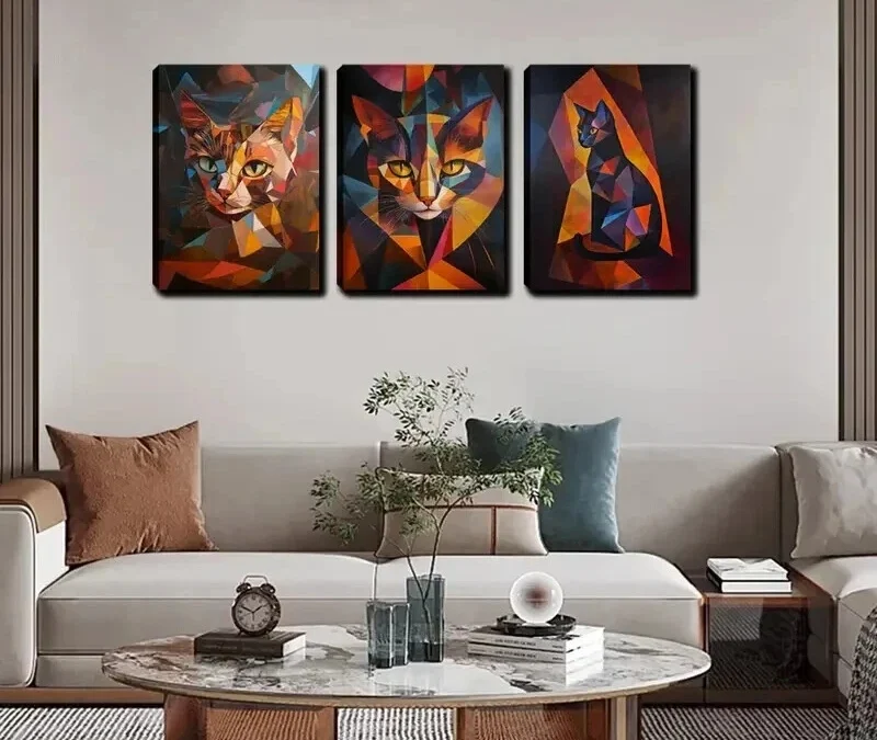 3pcs The Cats Collaged by Graphic Wall Art Set Canvas Framed 40x60cm – High Quality Print 100% Australian Made Wall Canvas Ready to Hang