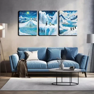3pcs  Penguin Playing On Glacier Wall Art Set Canvas Framed 40x60cm - High Quality Print 100% Australian Made Wall Canvas Ready to Hang
