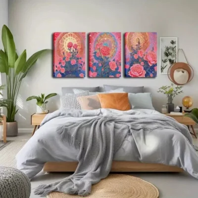 3pcs Botanical Rose Flowers Wall Art Set Canvas Framed 40x60cm - High Quality Print 100% Australian Made Wall Canvas Ready to Hang