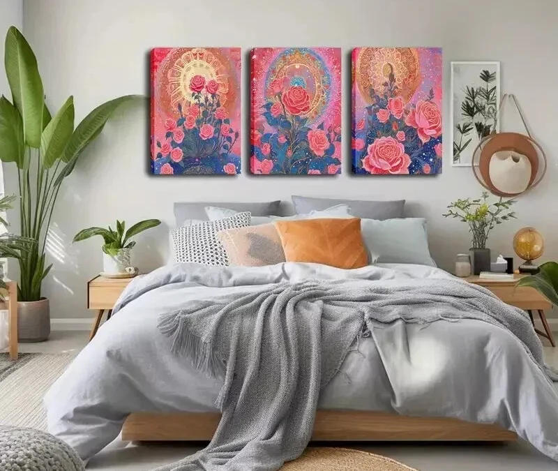 3pcs Botanical Rose Flowers Wall Art Set Canvas Framed 40x60cm – High Quality Print 100% Australian Made Wall Canvas Ready to Hang