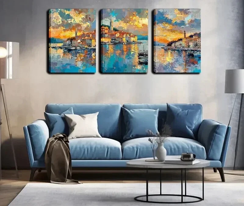 3pcs The Seaside Town Wall Art Set Canvas Framed 40x60cm – High Quality Print 100% Australian Made Wall Canvas Ready to Hang