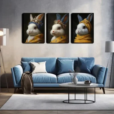 3pcs Yellow Scarf, Rabbit Wall Art Set Canvas Framed 40x60cm - High Quality Print 100% Australian Made Wall Canvas Ready to Hang