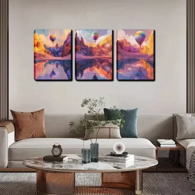 3pcs  Drifting Hot Air Balloon Wall Art Set Canvas Framed 40x60cm - High Quality Print 100% Australian Made Wall Canvas Ready to Hang