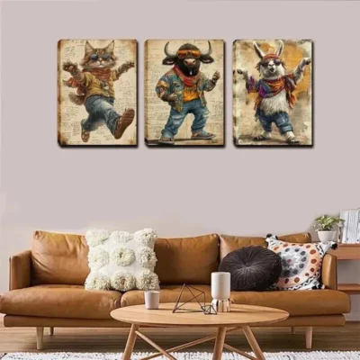 3pcs Stylish Cat Bull Sheep Wall Art Set Canvas Framed 40x60cm - High Quality Print 100% Australian Made Wall Canvas Ready to Hang