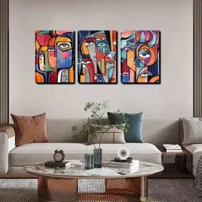 3pcs Several Overlapping Faces And Eyes Wall Art Set Canvas Framed 40x60cm - High Quality Print 100% Australian Made Wall Canvas Ready to Hang