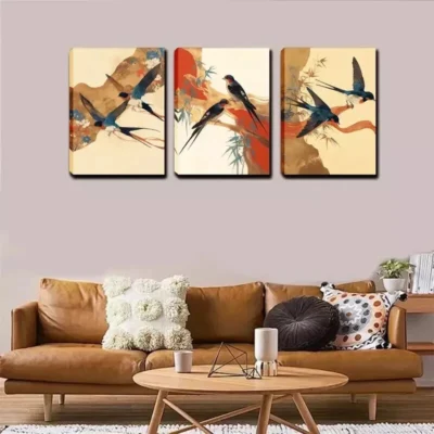 3pcs Chinese-Style Bird Wall Art Set Canvas Framed 40x60cm - High Quality Print 100% Australian Made Wall Canvas Ready to Hang