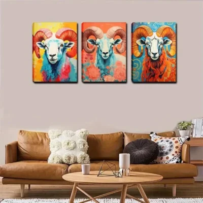 3pcs The Brightly Colored Ram  Wall Art Set Canvas Framed 40x60cm - High Quality Print 100% Australian Made Wall Canvas Ready to Hang