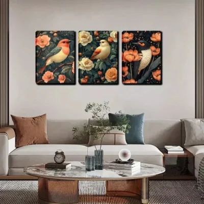 3pcs Vibrant Bird & Floral Wall Art Set Canvas Framed 40x60cm - High Quality Print 100% Australian Made Wall Canvas Ready to Hang