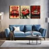 3pcs Fiery Red Racing Vehicle Wall Art Set Canvas Framed 40x60cm - High Quality Print 100% Australian Made Wall Canvas Ready to Hang