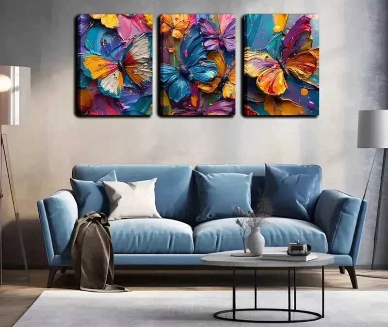 3pcs The Butterflies Multicolor Wall Art Set Canvas Framed 40x60cm – High Quality Print 100% Australian Made Wall Canvas Ready to Hang