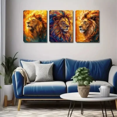 3pcs The Mighty Lion In The Fire Wall Art Set Canvas Framed 40x60cm - High Quality Print 100% Australian Made Wall Canvas Ready to Hang
