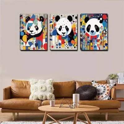 3pcs Colorful Dots Panda Wall Art Set Canvas Framed 40x60cm - High Quality Print 100% Australian Made Wall Canvas Ready to Hang