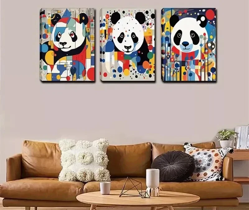 3pcs Colorful Dots Panda Wall Art Set Canvas Framed 40x60cm – High Quality Print 100% Australian Made Wall Canvas Ready to Hang