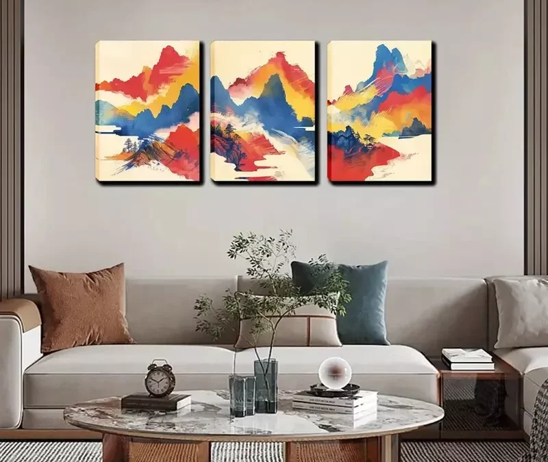 3pcsThe Colorful Mountain Weak Wood Wall Art Set Canvas Framed 40x60cm – High Quality Print 100% Australian Made Wall Canvas Ready to Hang