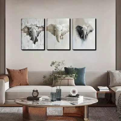 3pcs The Elephant's Face Wall Art Set Canvas Framed 40x60cm - High Quality Print 100% Australian Made Wall Canvas Ready to Hang