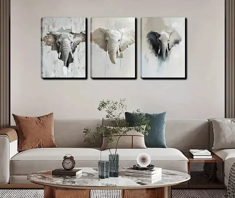 3pcs The Elephant’s Face Wall Art Set Canvas Framed 40x60cm – High Quality Print 100% Australian Made Wall Canvas Ready to Hang
