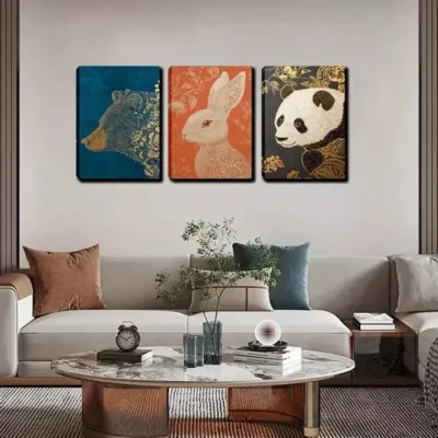 3pcs Bear Rabbit Panda Wall Art Set Canvas Framed 40x60cm - High Quality Print 100% Australian Made Wall Canvas Ready to Hang