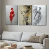 3pcs Abstract Figure Gold Gray Red Ladies White Wall Art Set Canvas Framed 40x60cm - High Quality Print 100% Australian Made Wall Canvas Ready to Hang
