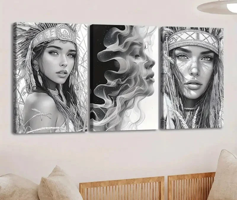 3pcs Elegant Abstract Ladies Gray & White Native Wall Art Set Canvas Framed 40x60cm – High Quality Print 100% Australian Made Wall Canvas Ready to Hang