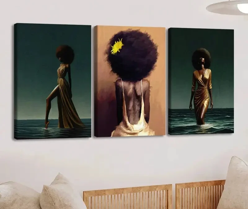 3pcs Fashion Artwork Beach Scenes Black Figures Wall Art Set Canvas Framed 40x60cm – High Quality Print 100% Australian Made Wall Canvas Ready to Hang