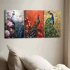 3pcs Exquisite Peacock Animal Florals Gold Blue Wall Art Set Canvas Framed 40x60cm - High Quality Print 100% Australian Made Wall Canvas Ready to Hang - Image 3