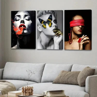 3pcs Exquisite Abstract Figure Black & Gold Lady Wall Art Set Canvas Framed 40x60cm - High Quality Print 100% Australian Made Wall Canvas Ready to Hang