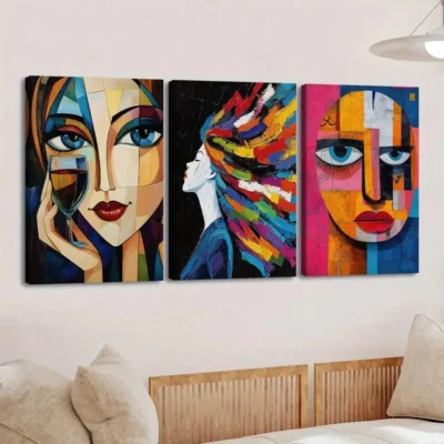 3pcs Abstract Figures Paint Ladies Blue & Green Wall Art Set Canvas Framed 40x60cm - High Quality Print 100% Australian Made Wall Canvas Ready to Hang