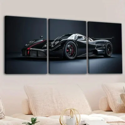 3pcs Abstract Black Cool Sports Car Racing Car Wall Art Set Canvas Framed 40x60cm - High Quality Print 100% Australian Made Wall Canvas Ready to Hang