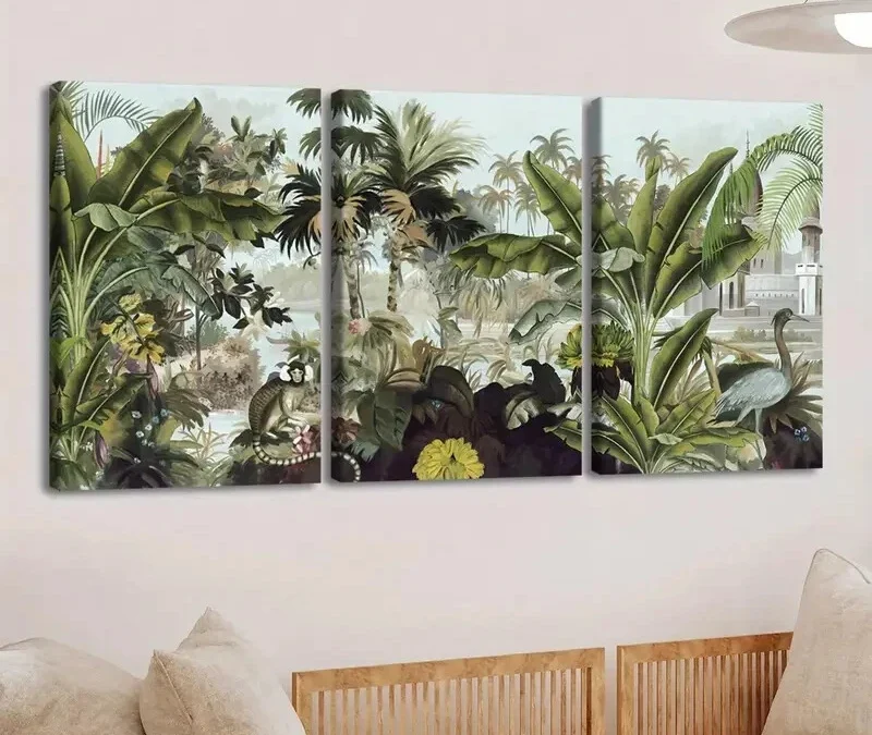 3pcs Tropical Forest & Wildlife Vibrant Flowers 3pcs Tropical Forest & Wildlife Vibrant Flowers Wall Art Set Canvas Framed 40x60cm – High Quality Print 100% Australian Made Wall Canvas Ready to Hang