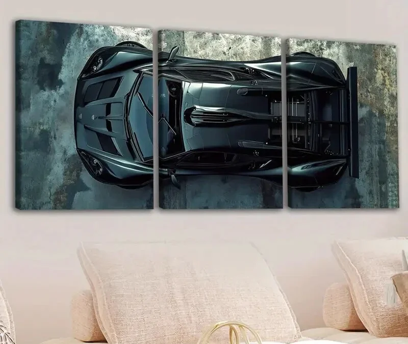 3pcs Vintage Fashion Black Cool Sports Car Gray Wall Art Set Canvas Framed 40x60cm – High Quality Print 100% Australian Made Wall Canvas Ready to Hang