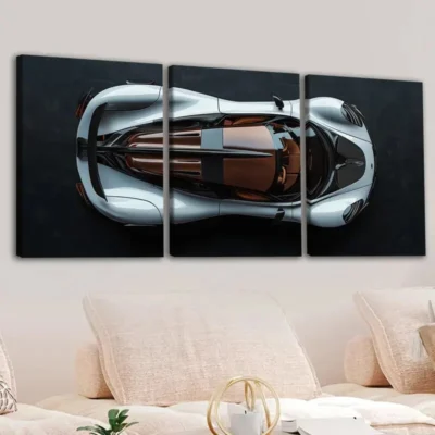 3pcs Classic Cool Sport Car White & Brown Black Wall Art Set Canvas Framed 40x60cm - High Quality Print 100% Australian Made Wall Canvas Ready to Hang