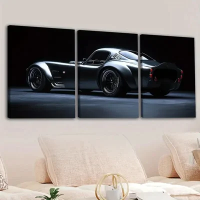 3pcs Vintage Black Cool Sports Cars Gray & Red Wall Art Set Canvas Framed 40x60cm - High Quality Print 100% Australian Made Wall Canvas Ready to Hang