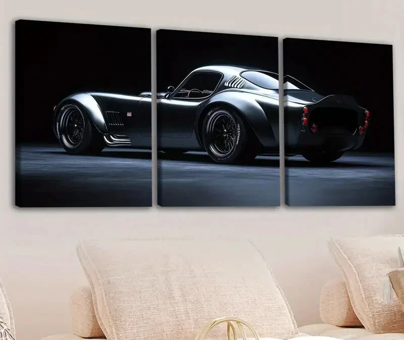 3pcs Vintage Black Cool Sports Cars Gray & Red Wall Art Set Canvas Framed 40x60cm – High Quality Print 100% Australian Made Wall Canvas Ready to Hang