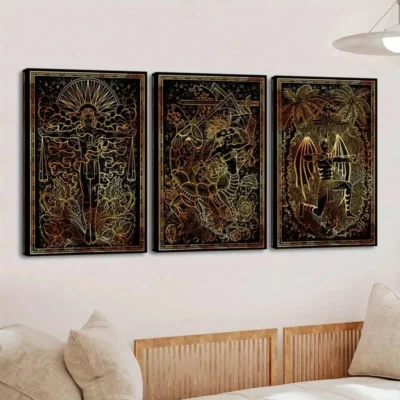 3pcs Vintage European Retro Twelve Zodiac Signs Wall Art Set Canvas Framed 40x60cm - High Quality Print 100% Australian Made Wall Canvas Ready to Hang